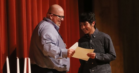 Rod Foley, Walnut Principal, Hands Certificate to Inductee