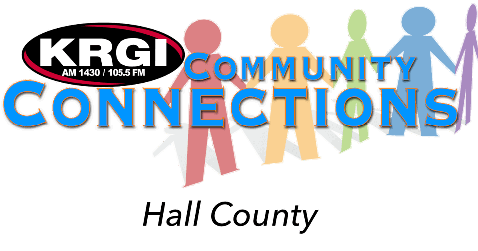 KRGI logo with the words Community Connections Hall County
